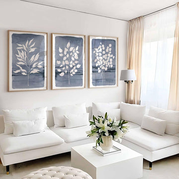 Navy Blue Wall Art, Botanical Leaf Print, Dusty Blue Wall Decor, Living Room Decor, Eucalyptus Blue Bedroom wall art, Blue Bathroom Prints